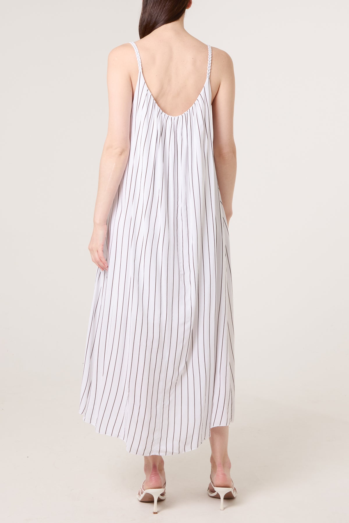 Braided Strap Vertical Stripe Midi Dress