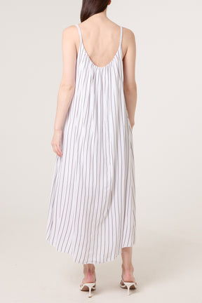 Braided Strap Vertical Stripe Midi Dress