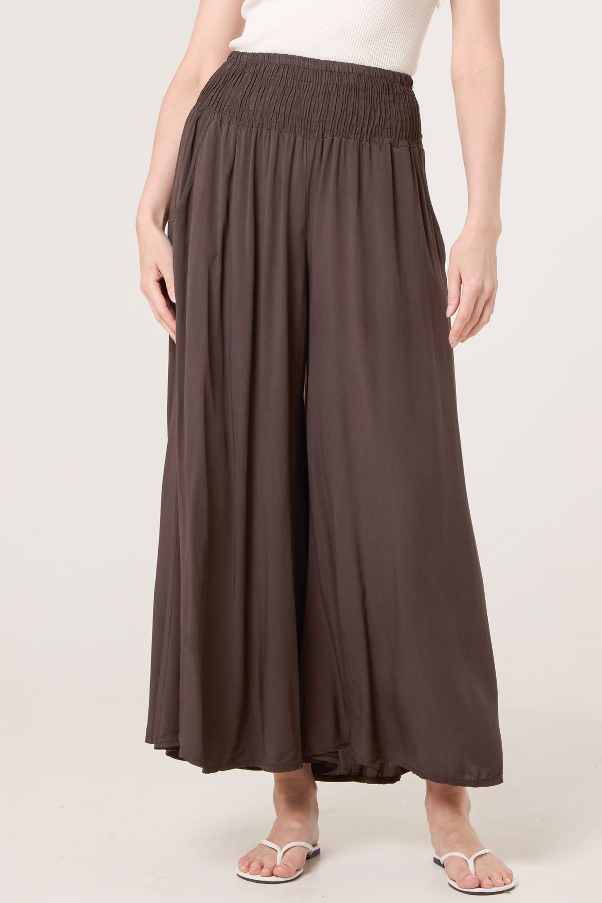 Soft Touch Shirred Waist Wide Leg Trousers
