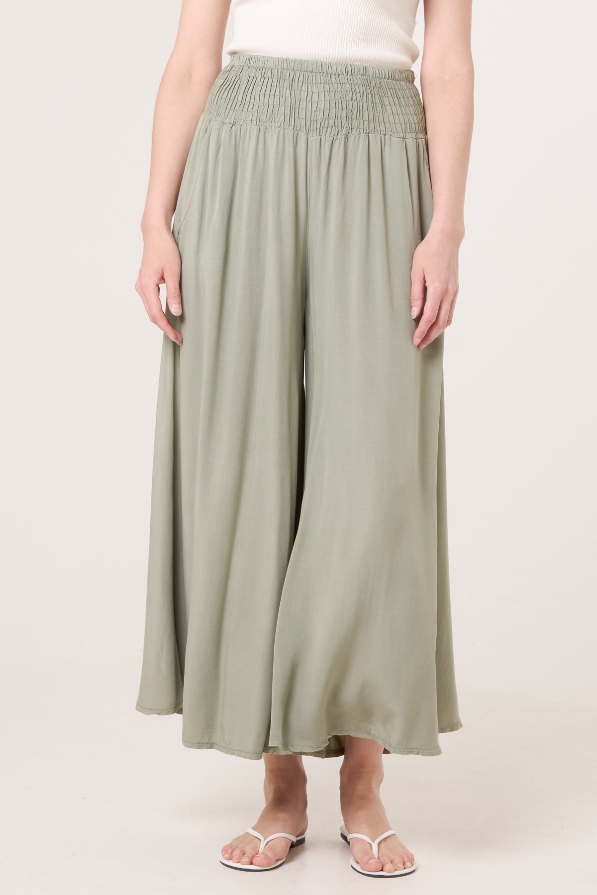 Soft Touch Shirred Waist Wide Leg Trousers