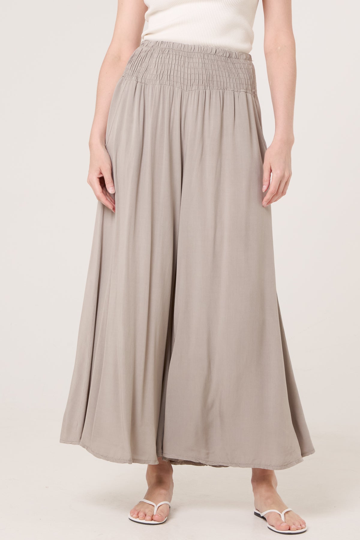 Soft Touch Shirred Waist Wide Leg Trousers