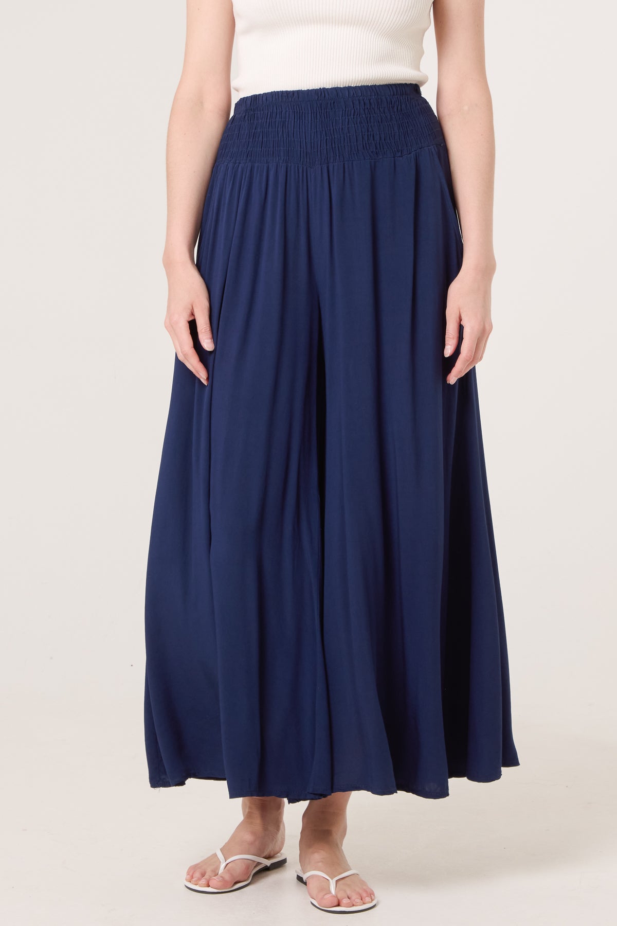 Soft Touch Shirred Waist Wide Leg Trousers