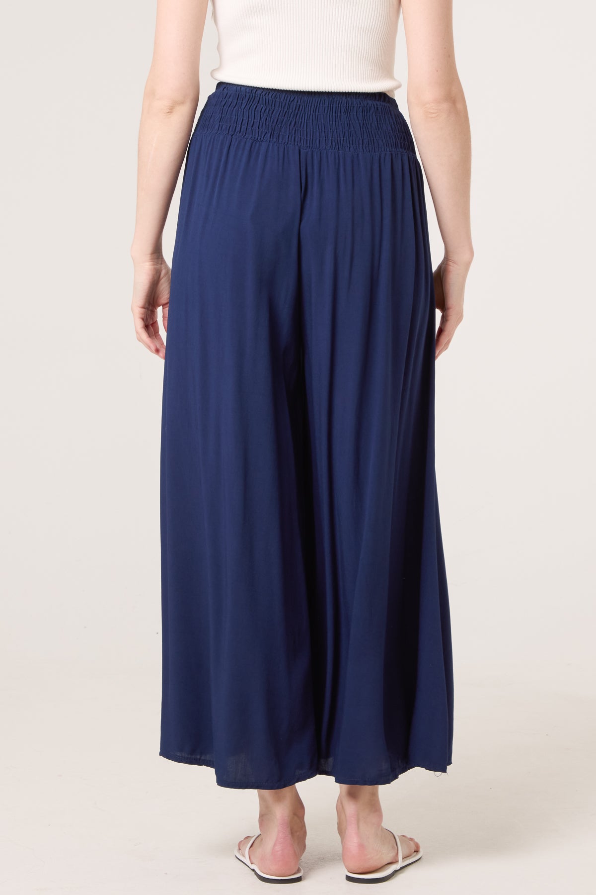 Soft Touch Shirred Waist Wide Leg Trousers