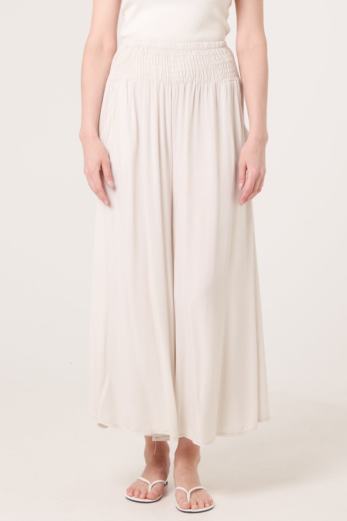 Soft Touch Shirred Waist Wide Leg Trousers