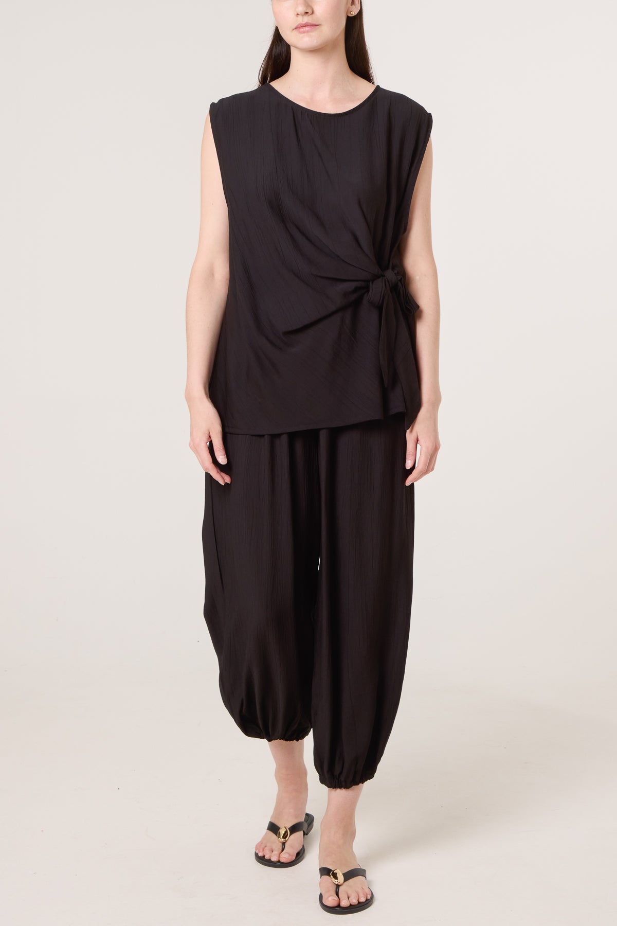 Crinkle Front Knot Top & Trousers Set