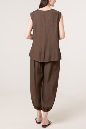 Crinkle Front Knot Top & Trousers Set