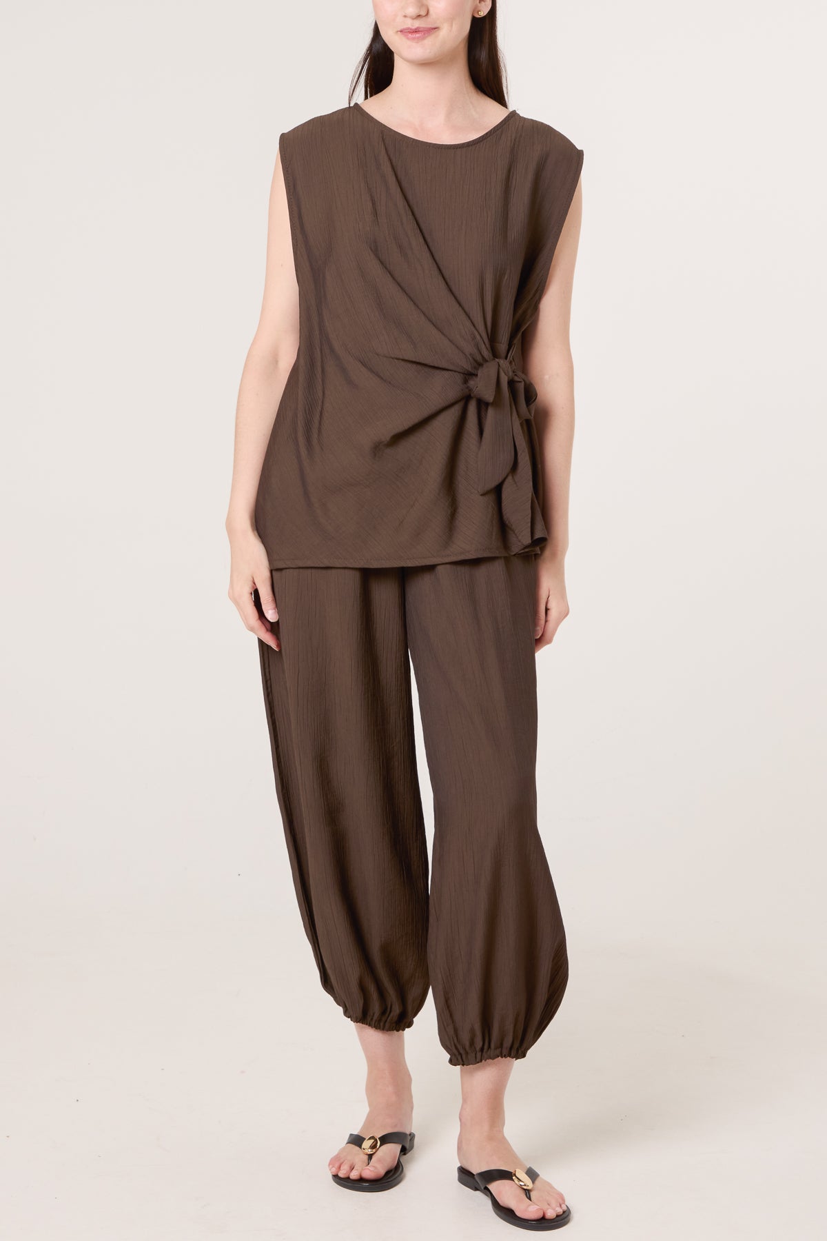 Crinkle Front Knot Top & Trousers Set
