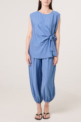 Crinkle Front Knot Top & Trousers Set