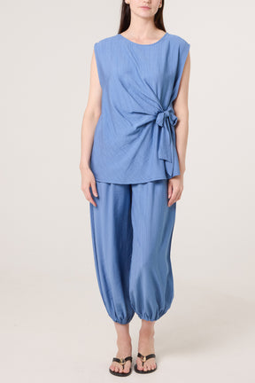 Crinkle Front Knot Top & Trousers Set