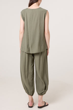 Crinkle Front Knot Top & Trousers Set