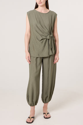 Crinkle Front Knot Top & Trousers Set