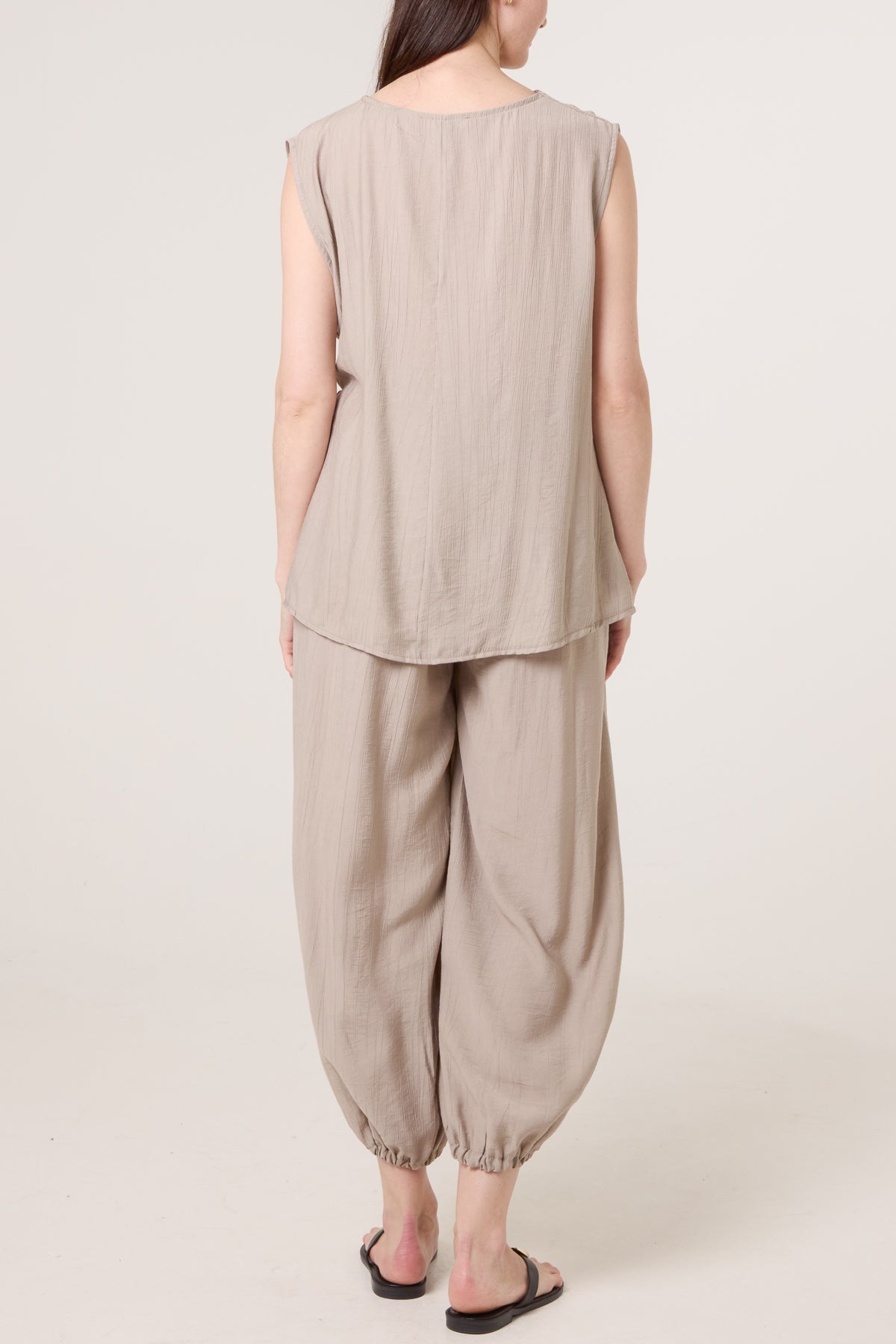 Crinkle Front Knot Top & Trousers Set