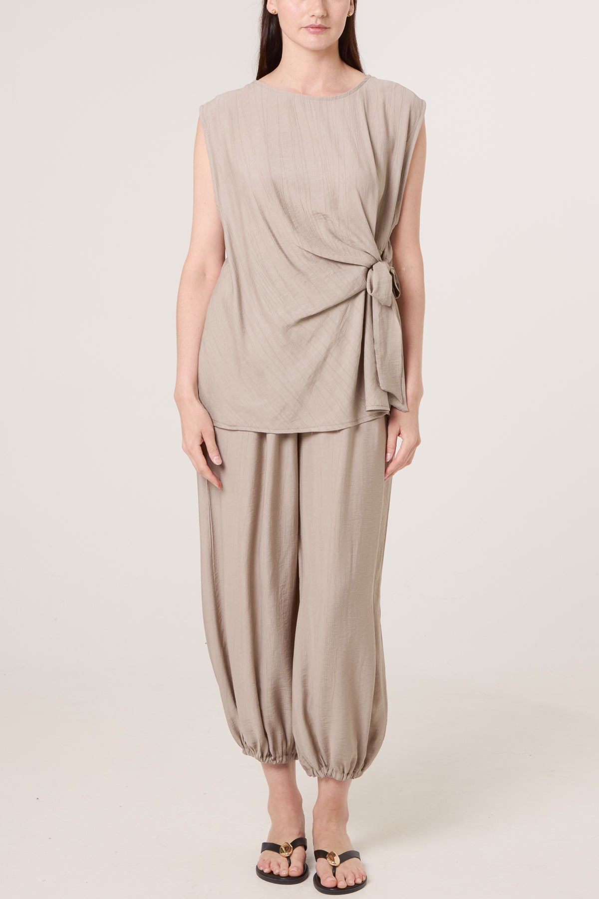 Crinkle Front Knot Top & Trousers Set