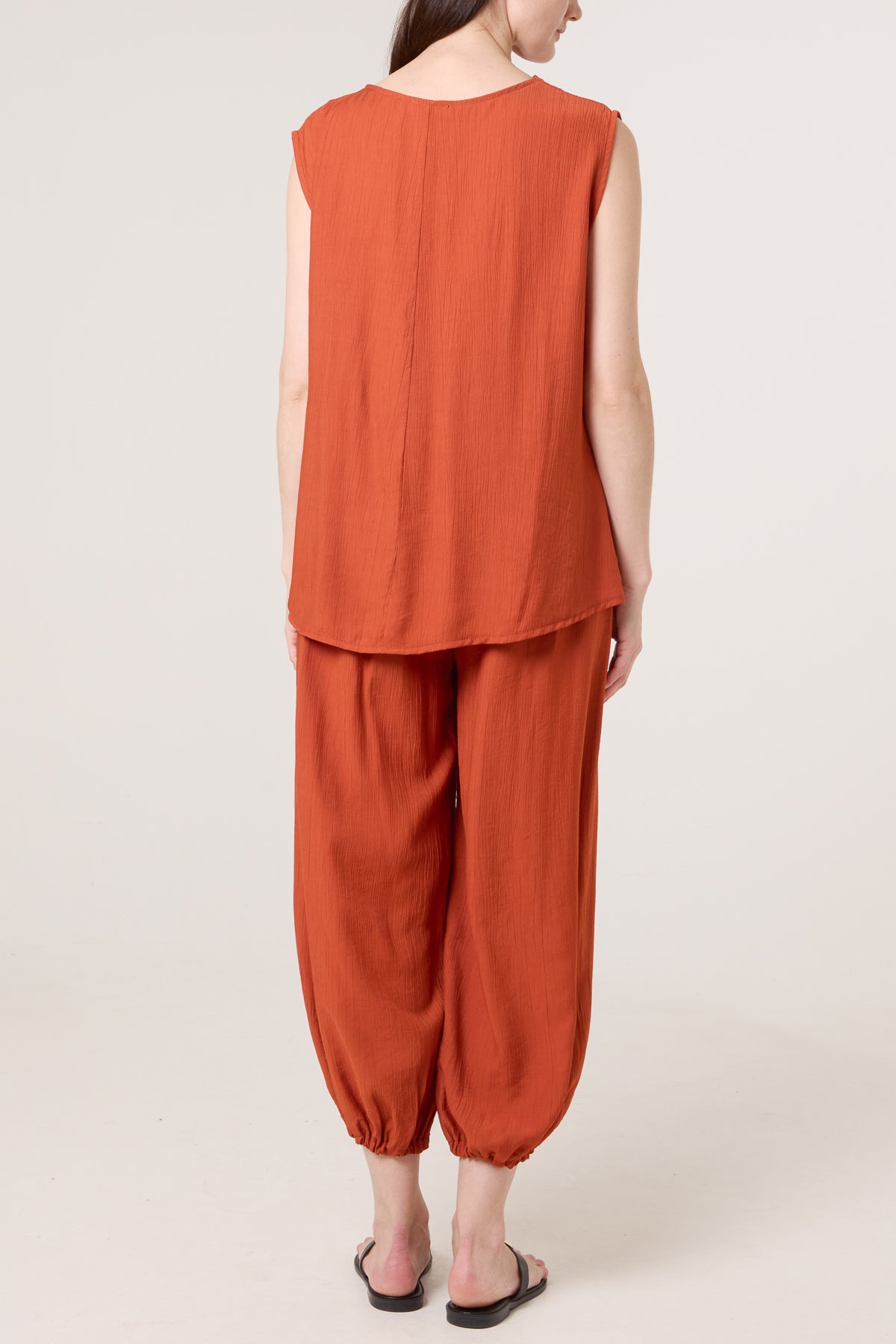 Crinkle Front Knot Top & Trousers Set