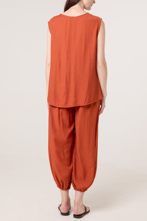 Crinkle Front Knot Top & Trousers Set