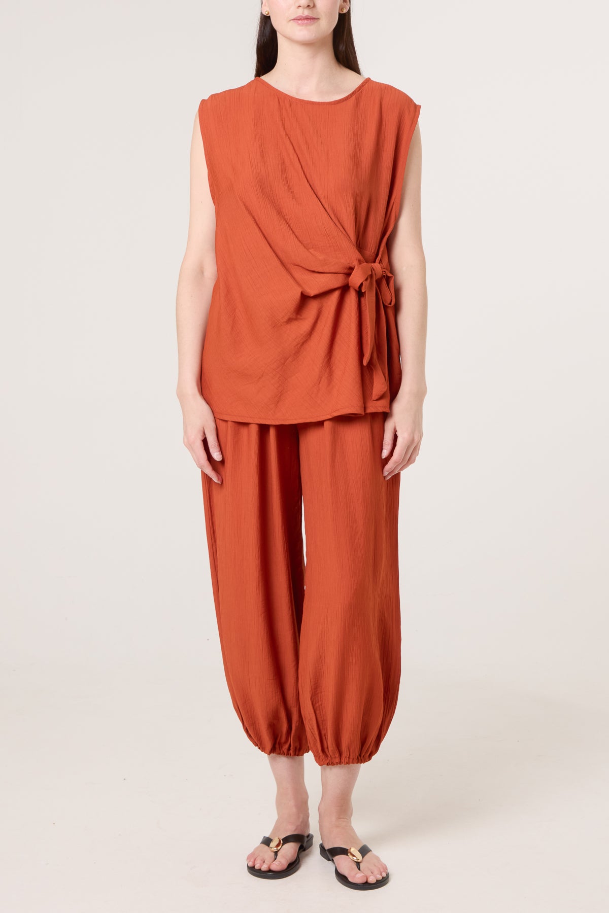 Crinkle Front Knot Top & Trousers Set