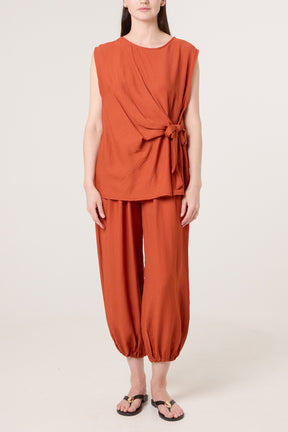 Crinkle Front Knot Top & Trousers Set