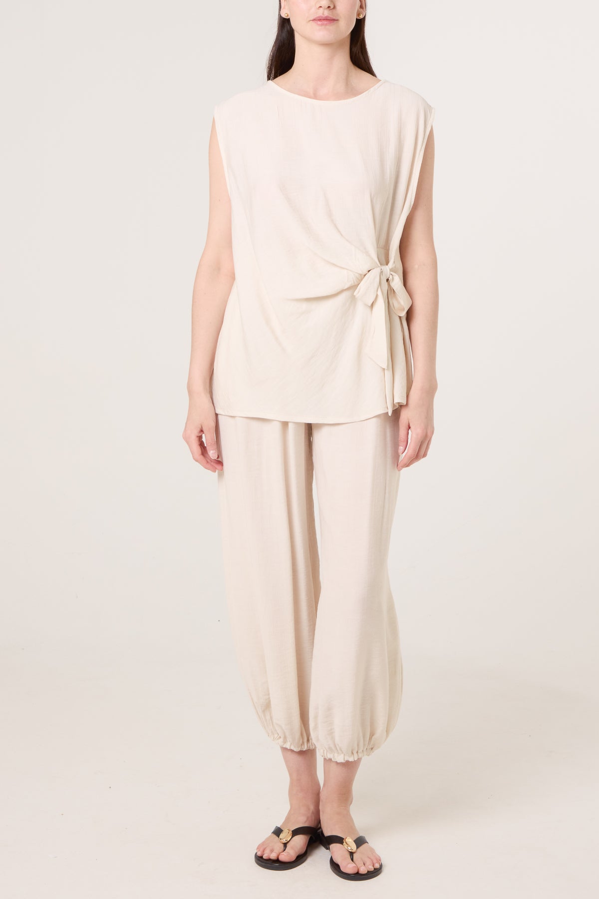 Crinkle Front Knot Top & Trousers Set