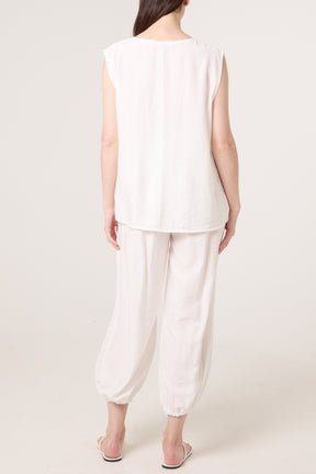 Crinkle Front Knot Top & Trousers Set