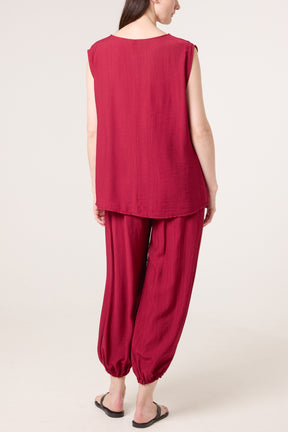 Crinkle Front Knot Top & Trousers Set