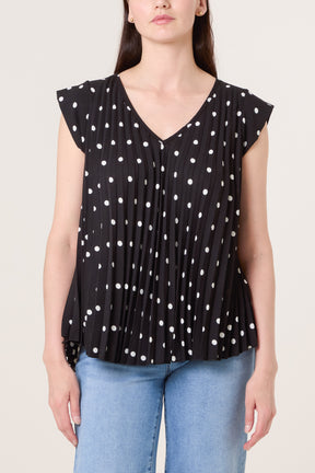 V-Neck Polka Dot Pleated Top