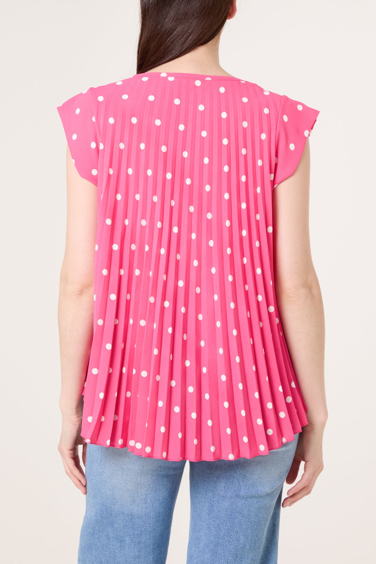 V-Neck Polka Dot Pleated Top