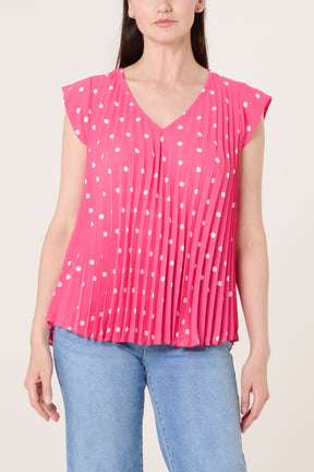V-Neck Polka Dot Pleated Top