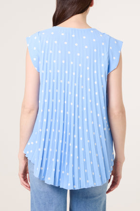 V-Neck Polka Dot Pleated Top