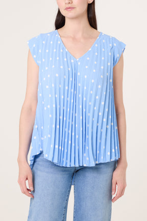 V-Neck Polka Dot Pleated Top