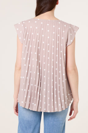 V-Neck Polka Dot Pleated Top