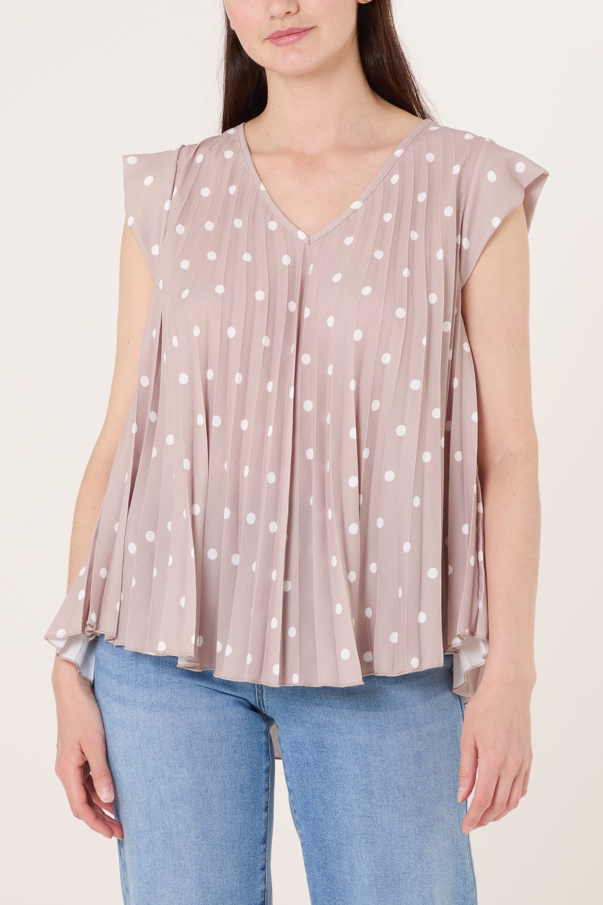 V-Neck Polka Dot Pleated Top