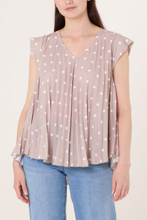 V-Neck Polka Dot Pleated Top