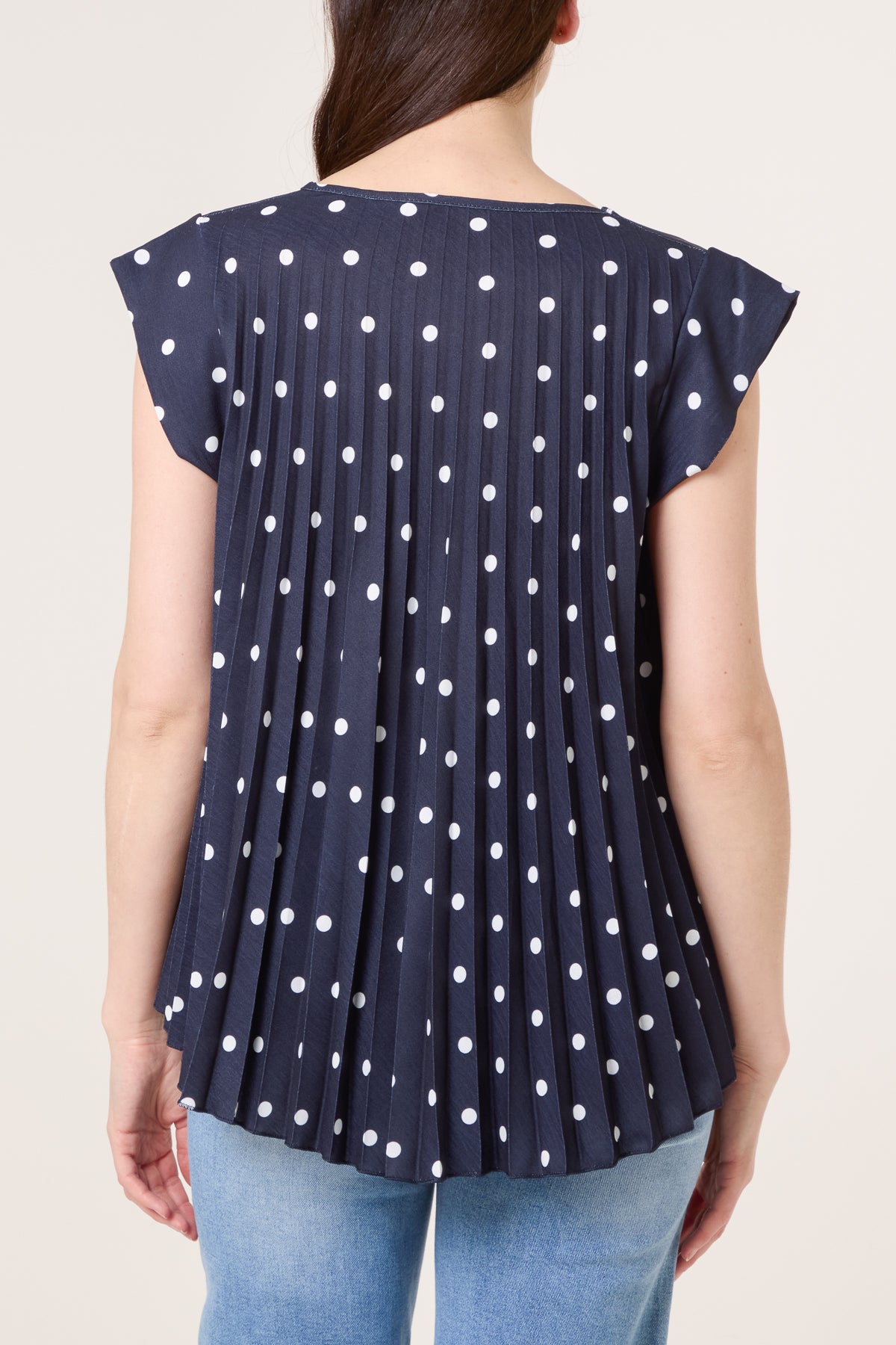 V-Neck Polka Dot Pleated Top