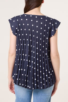 V-Neck Polka Dot Pleated Top