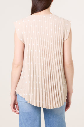 V-Neck Polka Dot Pleated Top