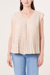 V-Neck Polka Dot Pleated Top