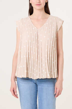 V-Neck Polka Dot Pleated Top