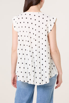 V-Neck Polka Dot Pleated Top