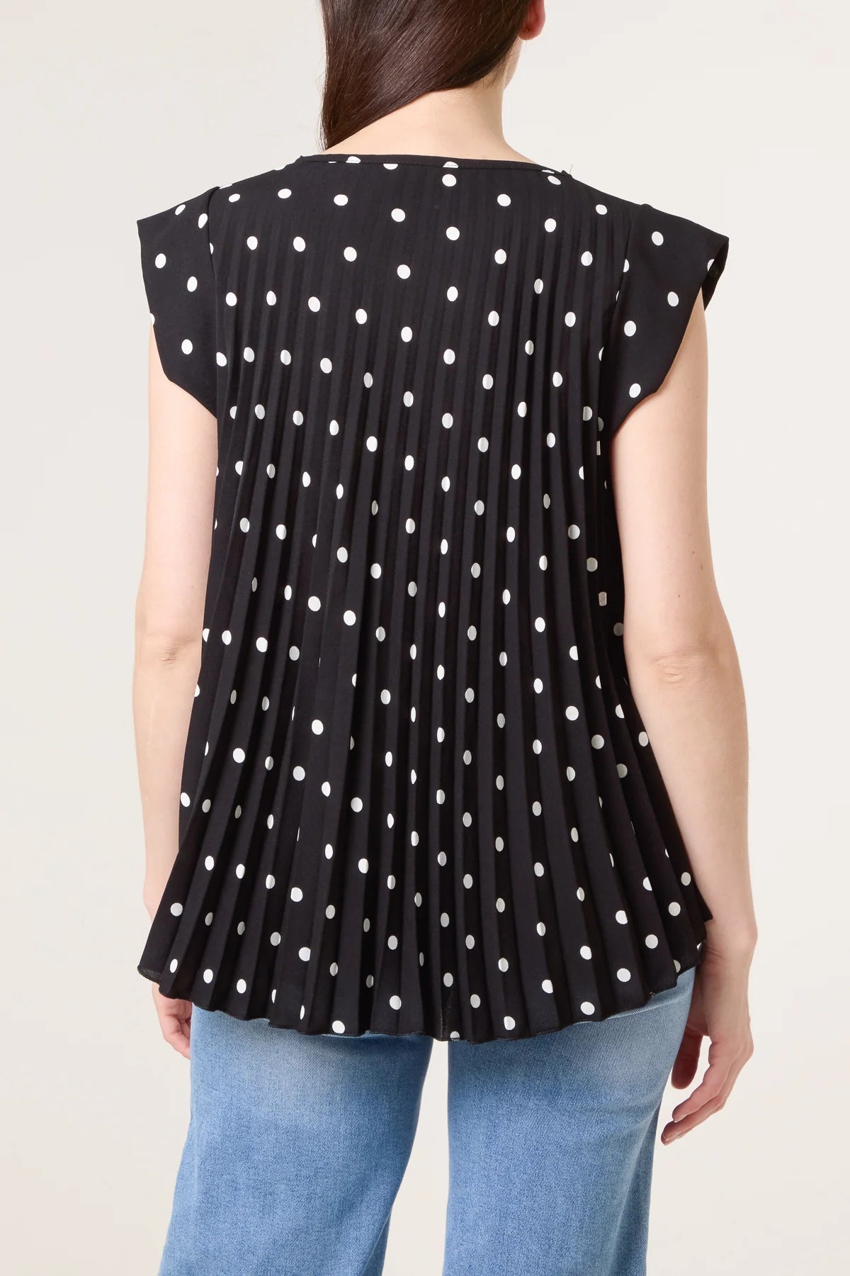 V-Neck Polka Dot Pleated Top
