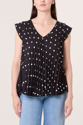 V-Neck Polka Dot Pleated Top