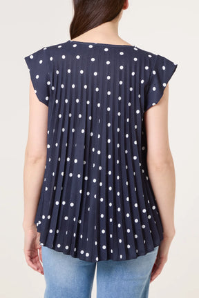 V-Neck Polka Dot Pleated Top