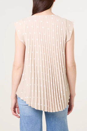 V-Neck Polka Dot Pleated Top