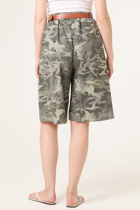Belted Camouflage Bermuda Shorts