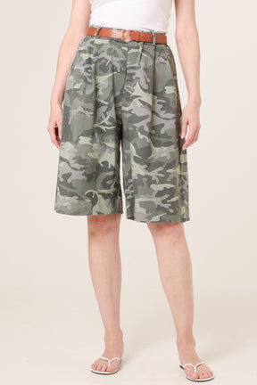Belted Camouflage Bermuda Shorts