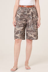 Belted Camouflage Bermuda Shorts