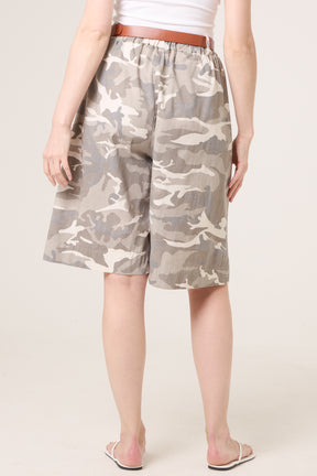 Belted Camouflage Bermuda Shorts