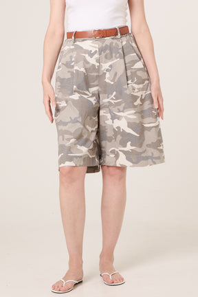 Belted Camouflage Bermuda Shorts