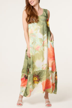 Bold Flower Sleeveless Maxi Dress