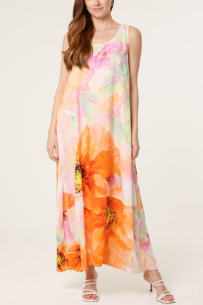 Bold Flower Sleeveless Maxi Dress