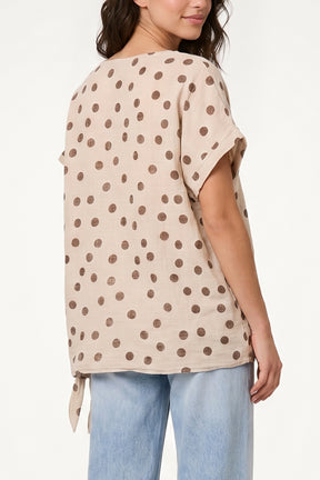 Side Knot Polka Dot Pure Cotton Top